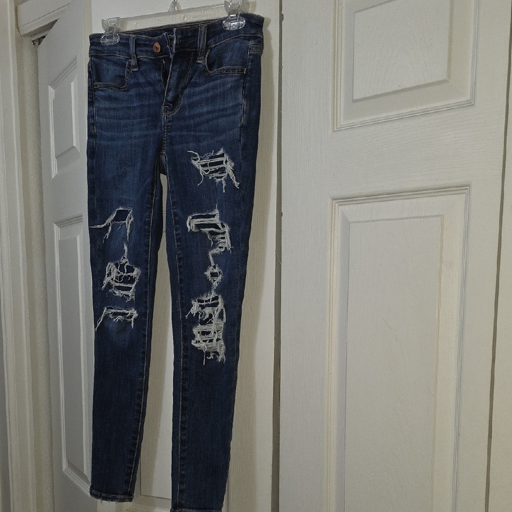 American Eagle Outfitters Blue Skinny Distressed Jeans